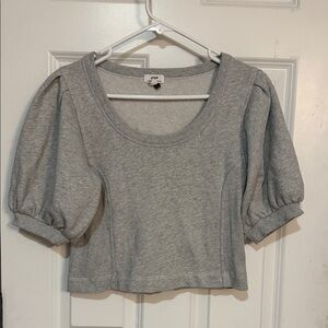 Aerie Gray Puff Sleeve Cropped Top Soft Knit Casual